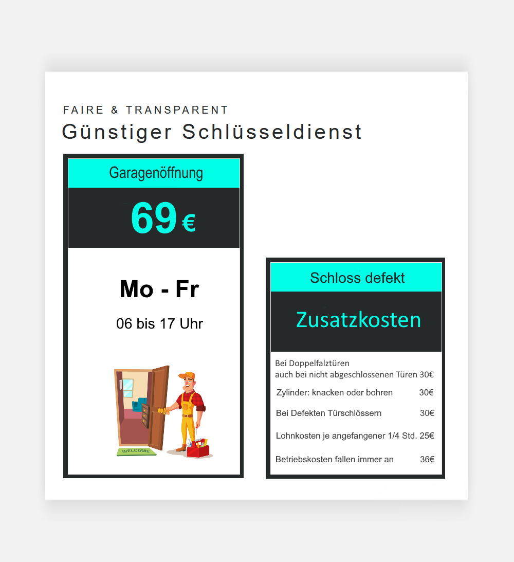 Unser Schlüsseldienst für Garagenöffnung von 06 bis 17 Uhr